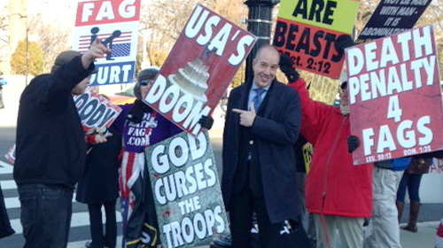 Anthony D. Romero with protestors at the Supreme Court